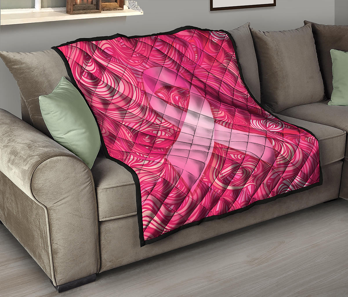 Breast Cancer Awareness Ribbon Print Quilt