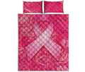 Breast Cancer Awareness Ribbon Print Quilt Bed Set