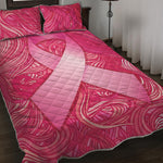 Breast Cancer Awareness Ribbon Print Quilt Bed Set