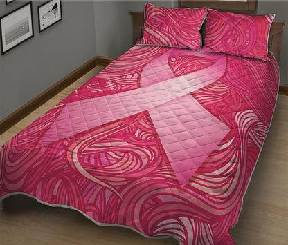 Breast Cancer Awareness Ribbon Print Quilt Bed Set