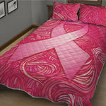 Breast Cancer Awareness Ribbon Print Quilt Bed Set