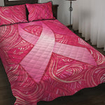 Breast Cancer Awareness Ribbon Print Quilt Bed Set