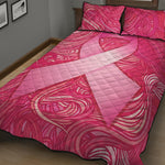Breast Cancer Awareness Ribbon Print Quilt Bed Set