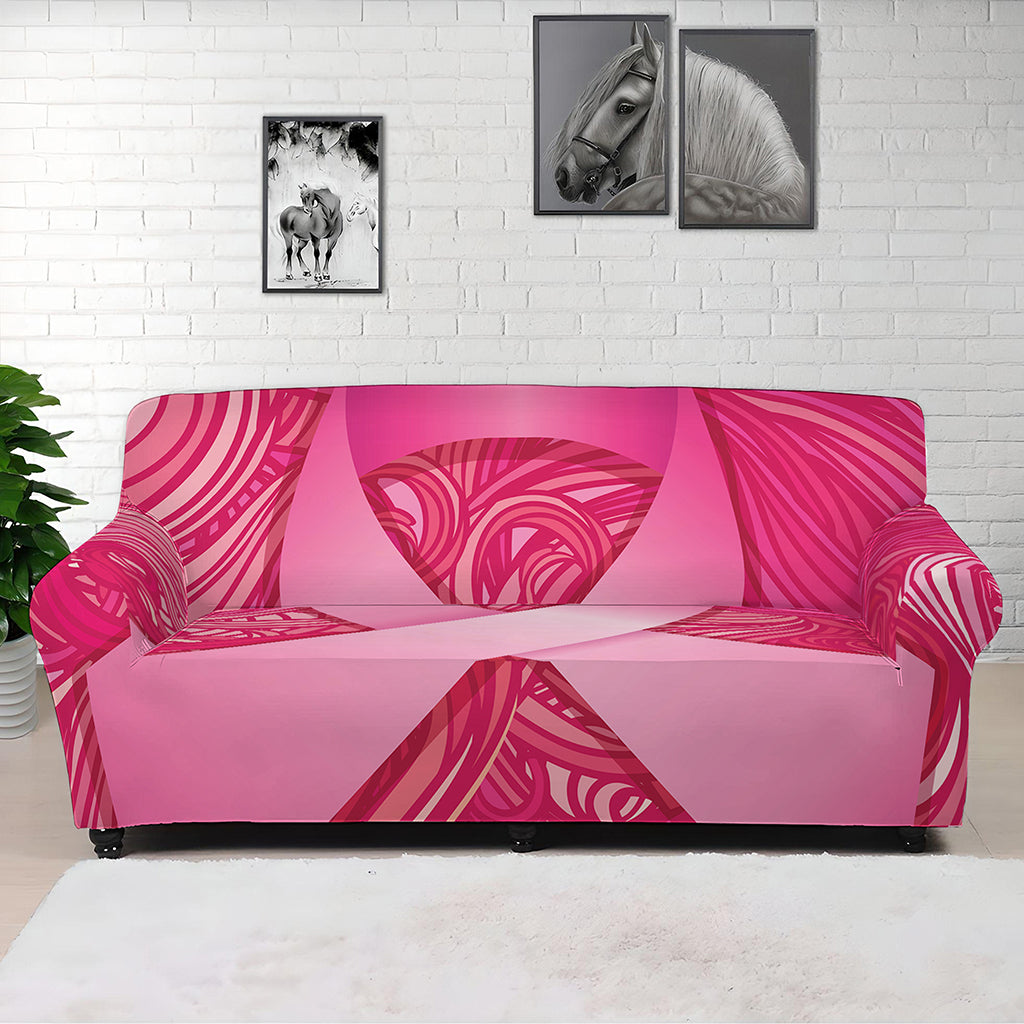 Breast Cancer Awareness Ribbon Print Sofa Cover