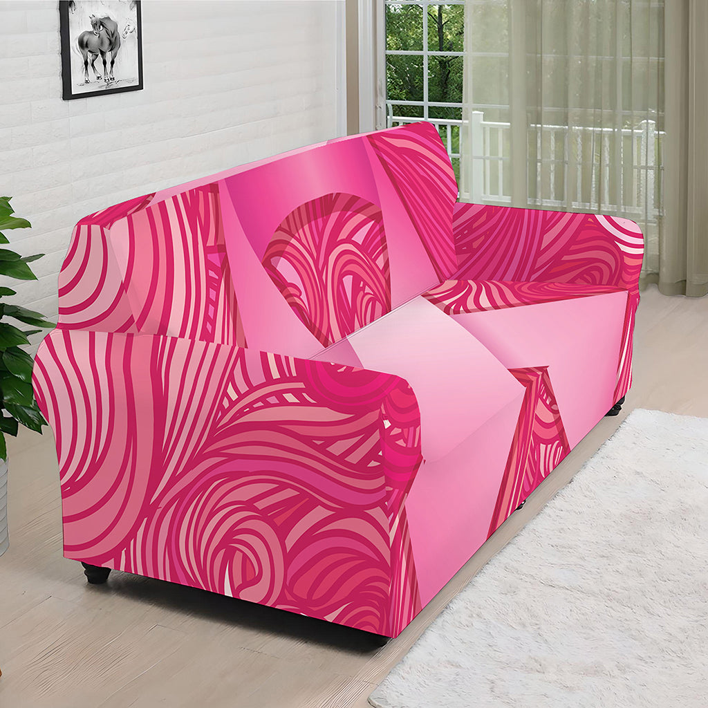 Breast Cancer Awareness Ribbon Print Sofa Cover