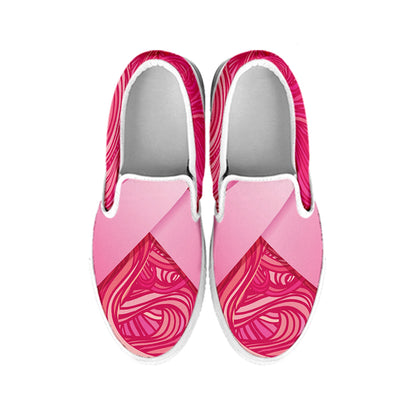 Breast Cancer Awareness Ribbon Print White Slip On Shoes