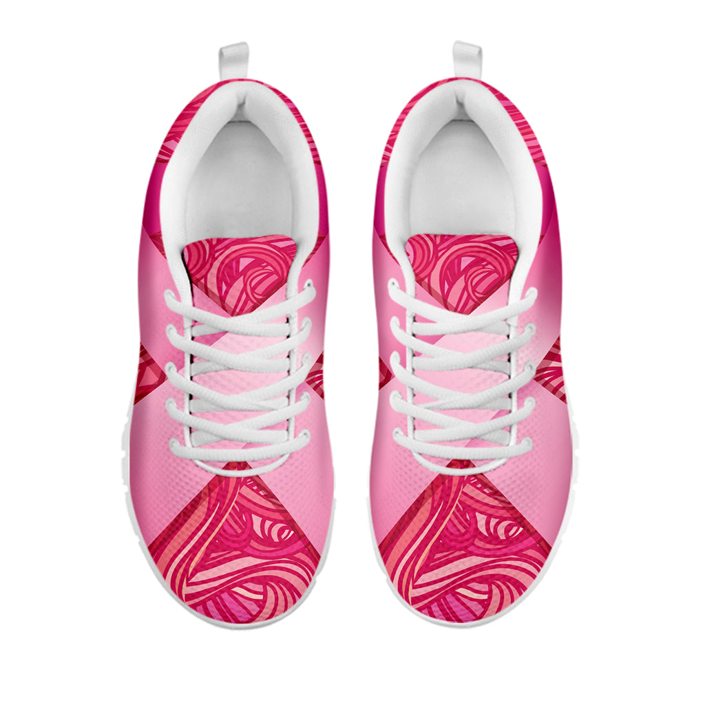 Breast Cancer Awareness Ribbon Print White Sneakers