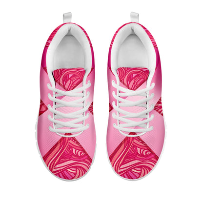 Breast Cancer Awareness Ribbon Print White Sneakers