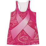 Breast Cancer Awareness Ribbon Print Women's Racerback Tank Top