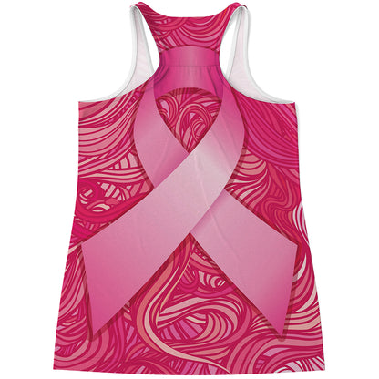 Breast Cancer Awareness Ribbon Print Women's Racerback Tank Top