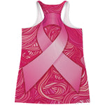 Breast Cancer Awareness Ribbon Print Women's Racerback Tank Top