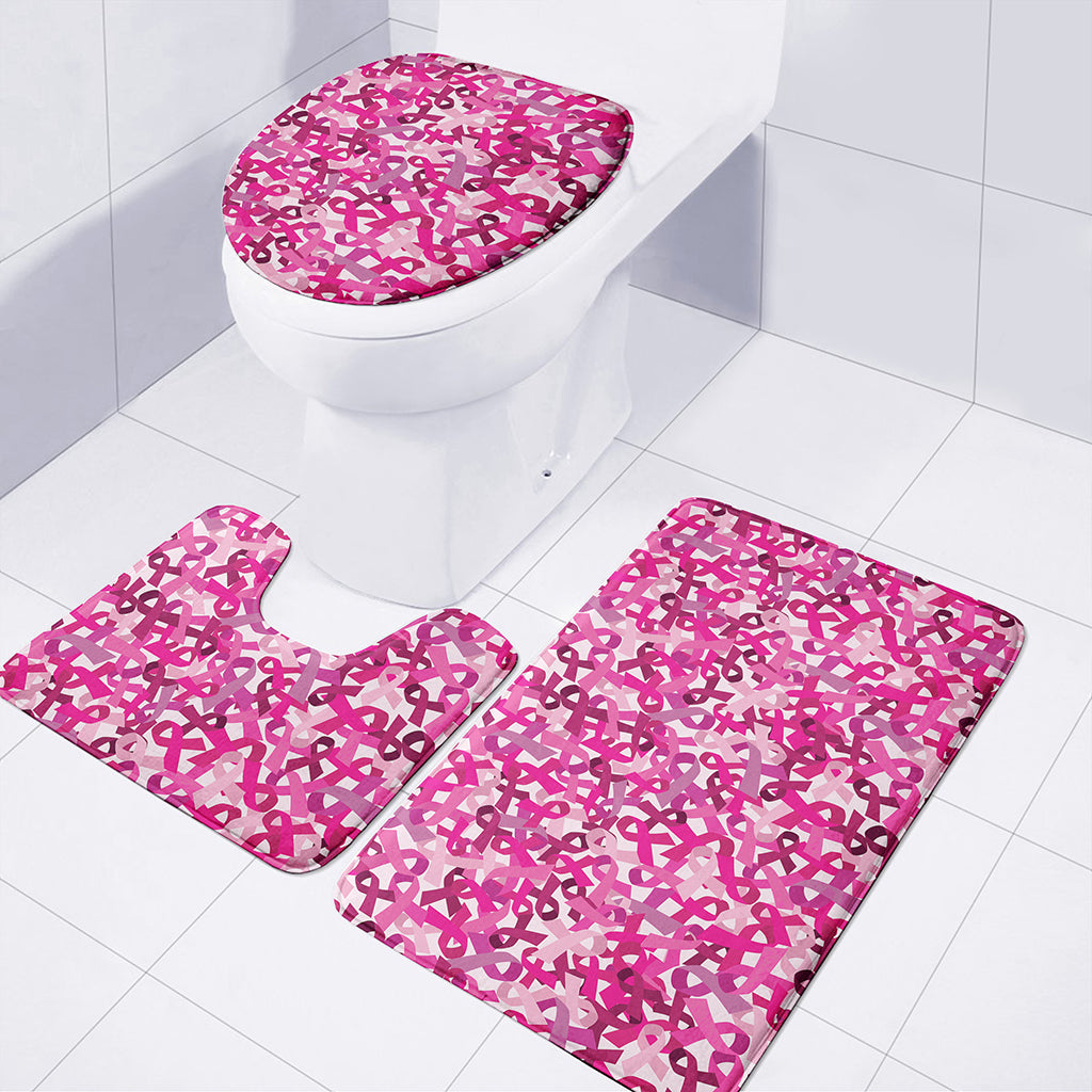 Breast Cancer Awareness Symbol Print 3 Piece Bath Mat Set