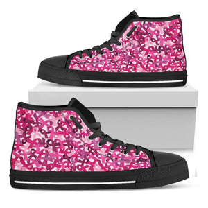 Breast Cancer Awareness Symbol Print Black High Top Shoes