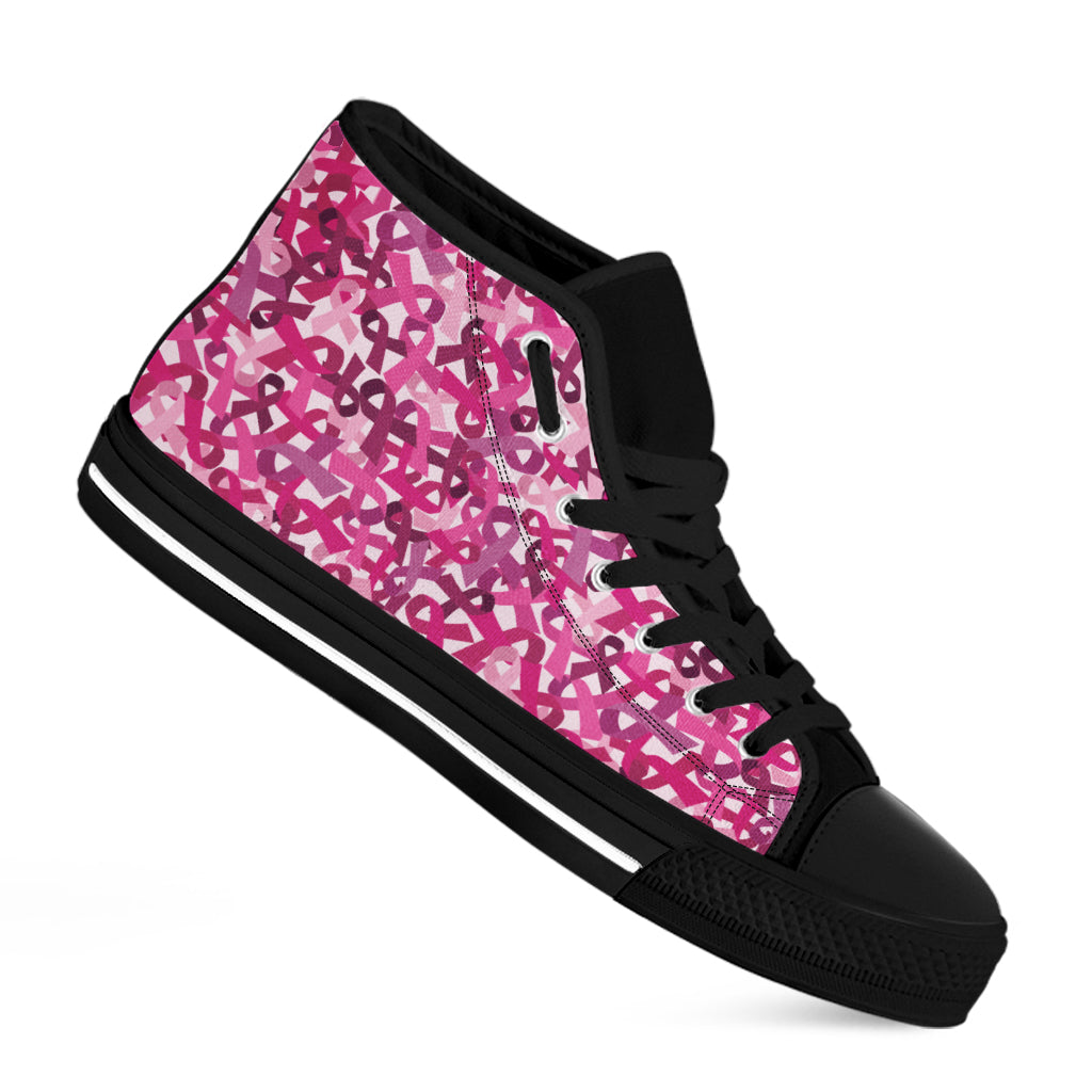 Breast Cancer Awareness Symbol Print Black High Top Shoes