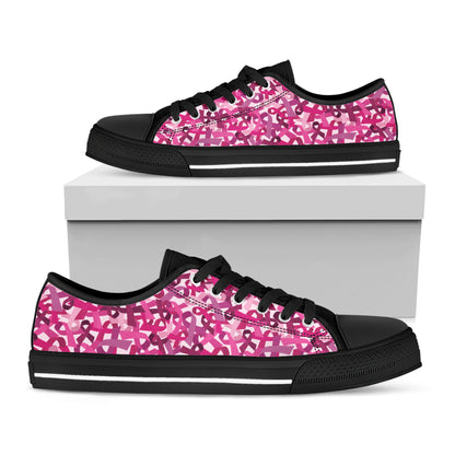 Breast Cancer Awareness Symbol Print Black Low Top Shoes