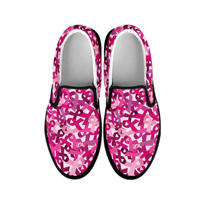 Breast Cancer Awareness Symbol Print Black Slip On Shoes