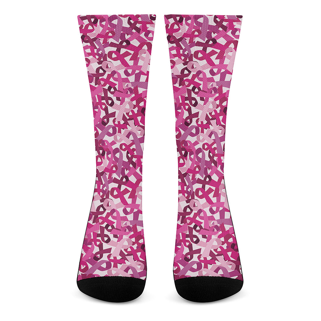 Breast Cancer Awareness Symbol Print Crew Socks