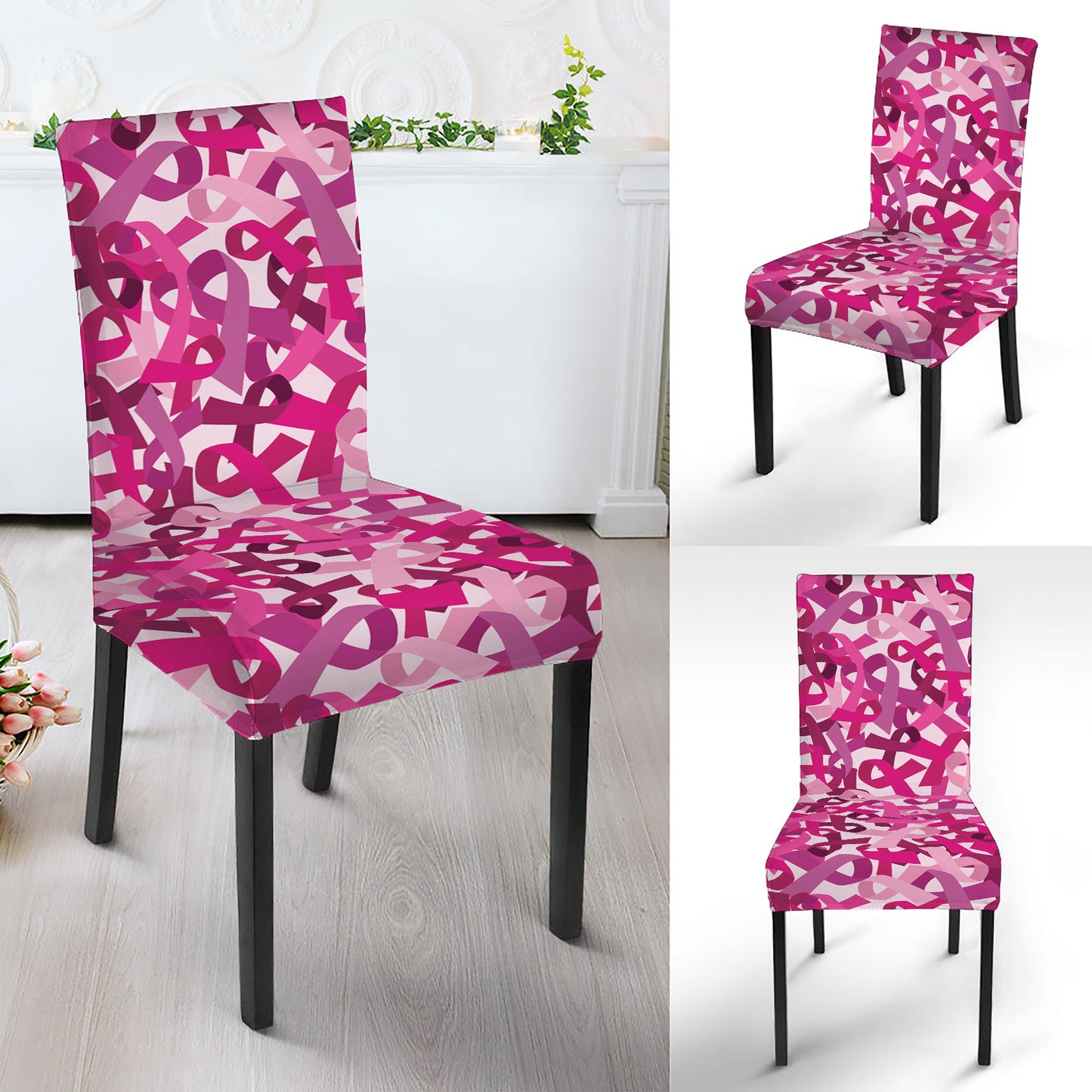 Breast Cancer Awareness Symbol Print Dining Chair Slipcover