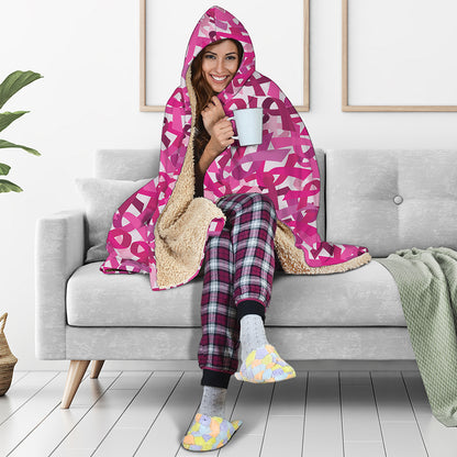 Breast Cancer Awareness Symbol Print Hooded Blanket