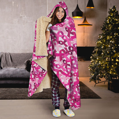 Breast Cancer Awareness Symbol Print Hooded Blanket