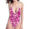 Breast Cancer Awareness Symbol Print One Piece High Cut Swimsuit