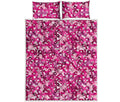 Breast Cancer Awareness Symbol Print Quilt Bed Set