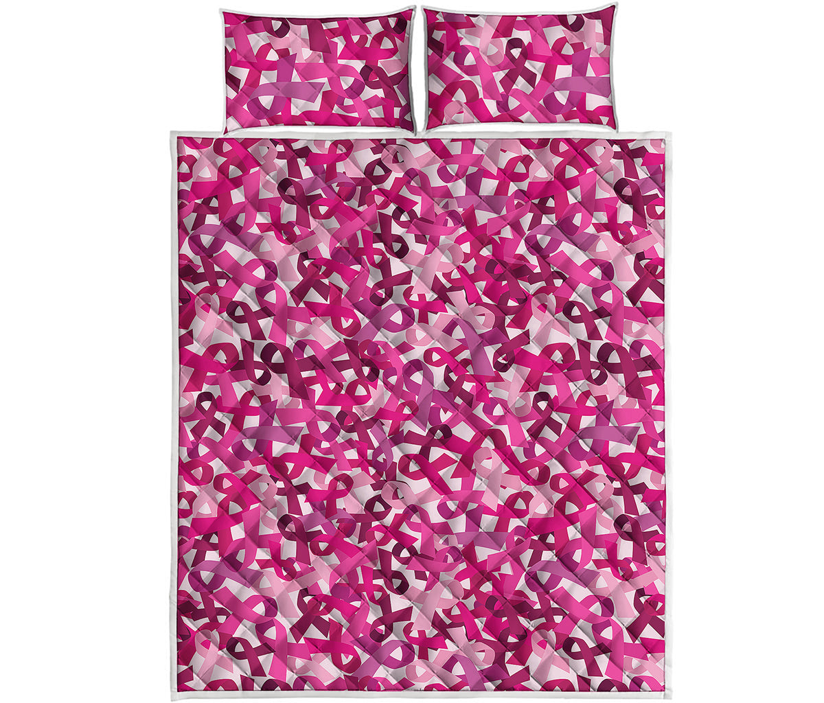Breast Cancer Awareness Symbol Print Quilt Bed Set