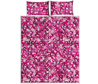 Breast Cancer Awareness Symbol Print Quilt Bed Set