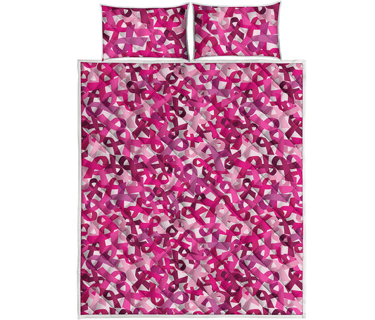 Breast Cancer Awareness Symbol Print Quilt Bed Set