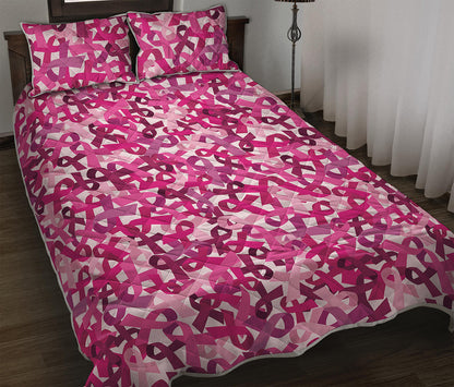 Breast Cancer Awareness Symbol Print Quilt Bed Set