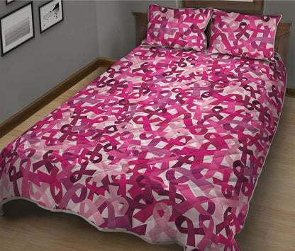 Breast Cancer Awareness Symbol Print Quilt Bed Set