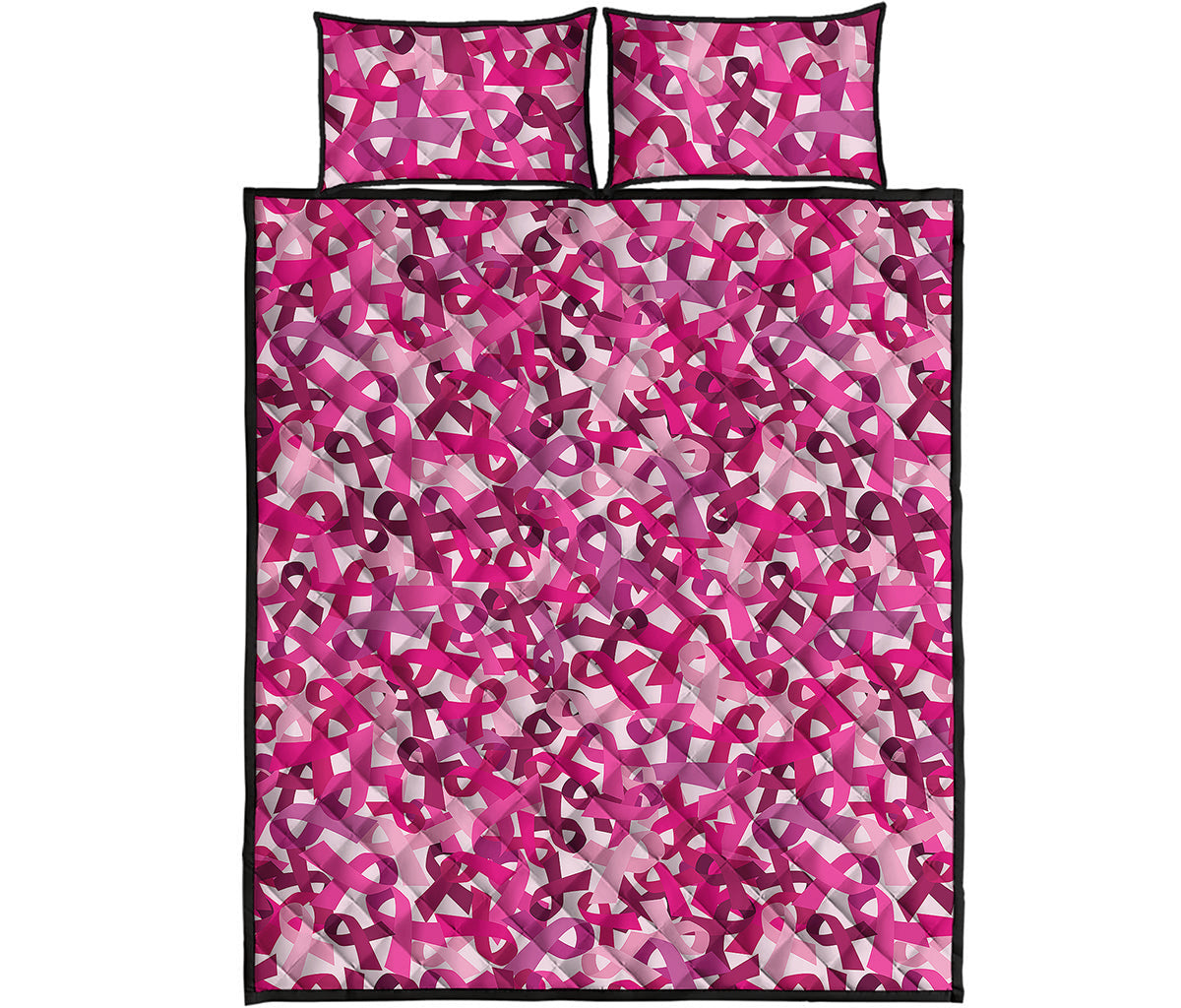Breast Cancer Awareness Symbol Print Quilt Bed Set