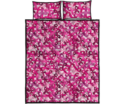 Breast Cancer Awareness Symbol Print Quilt Bed Set