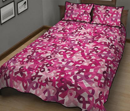 Breast Cancer Awareness Symbol Print Quilt Bed Set