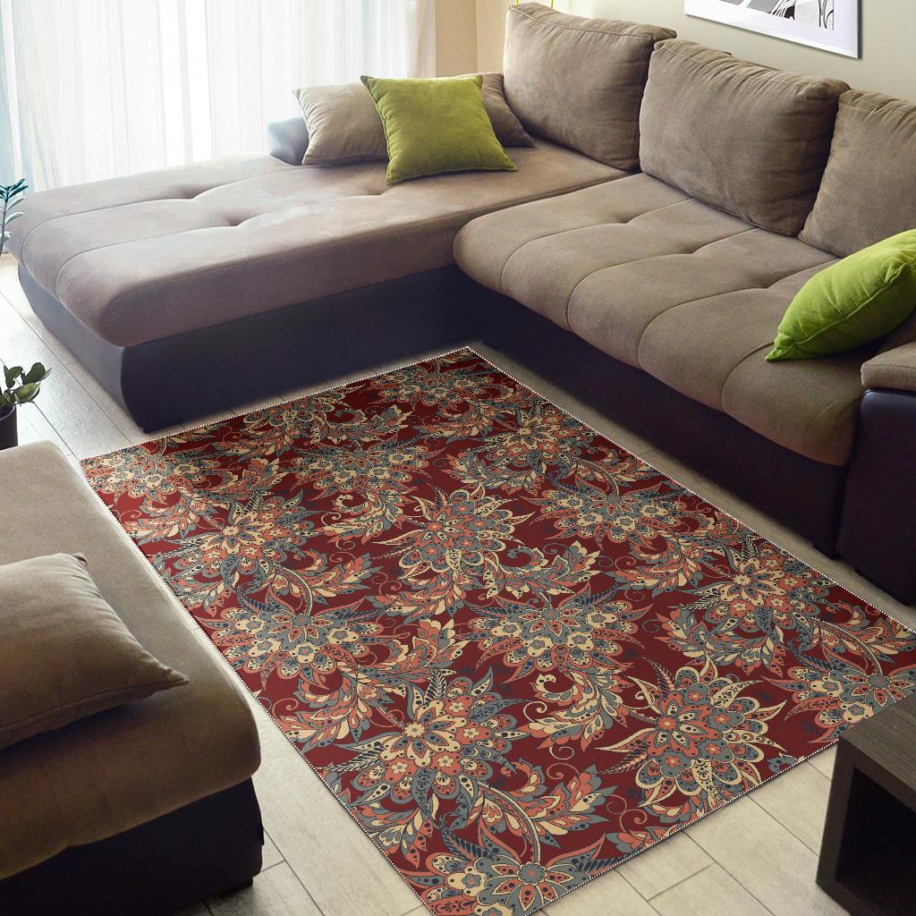 Brick Floral Bohemian Pattern Print Area Rug GearFrost