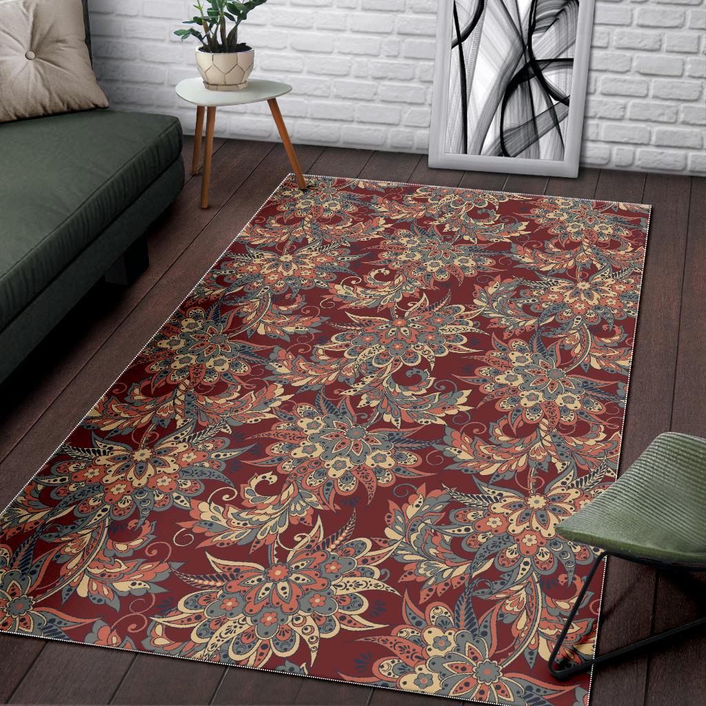 Brick Floral Bohemian Pattern Print Area Rug GearFrost