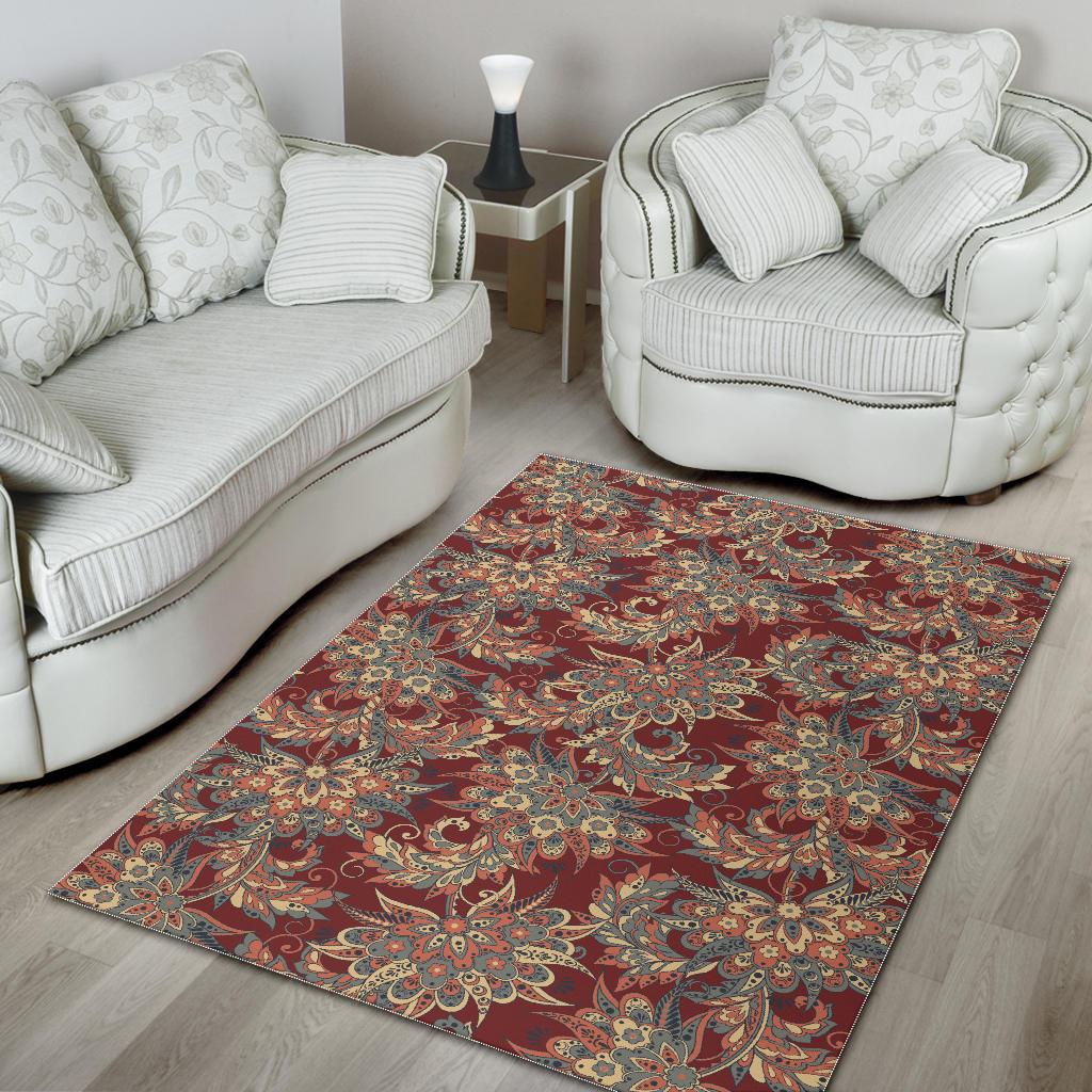 Brick Floral Bohemian Pattern Print Area Rug GearFrost