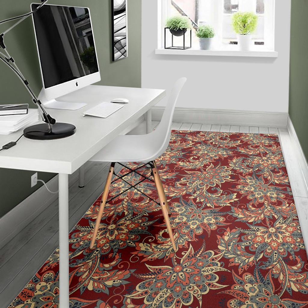 Brick Floral Bohemian Pattern Print Area Rug GearFrost