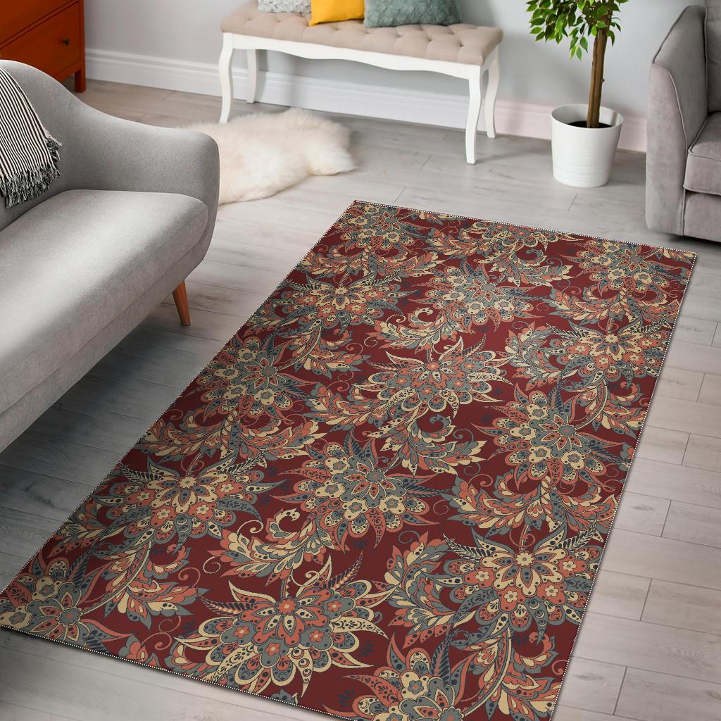 Brick Floral Bohemian Pattern Print Area Rug GearFrost