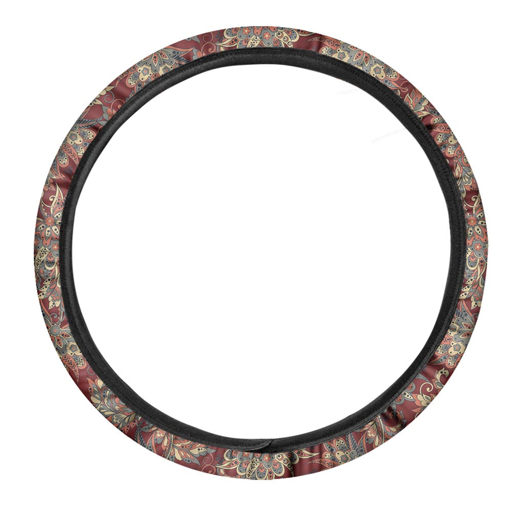 Brick Floral Bohemian Pattern Print Car Steering Wheel Cover