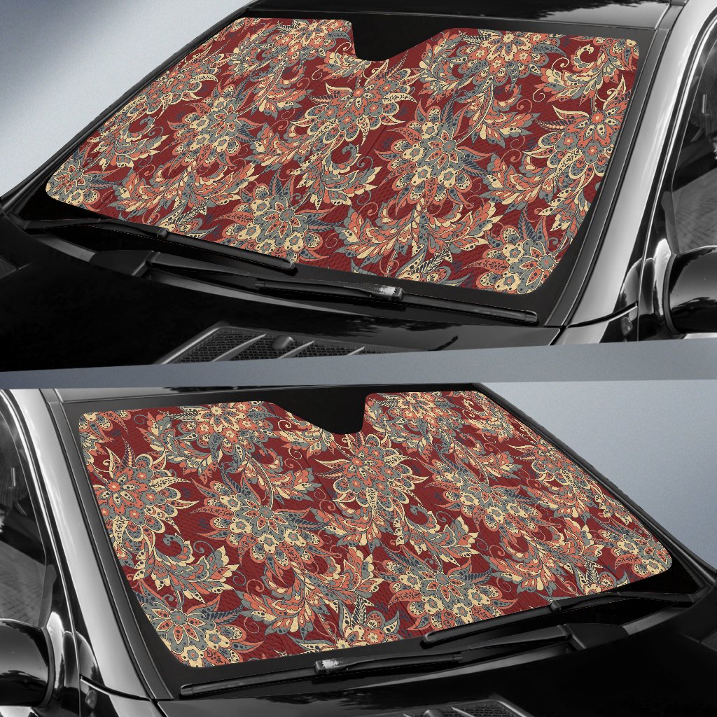 Brick Floral Bohemian Pattern Print Car Sun Shade GearFrost