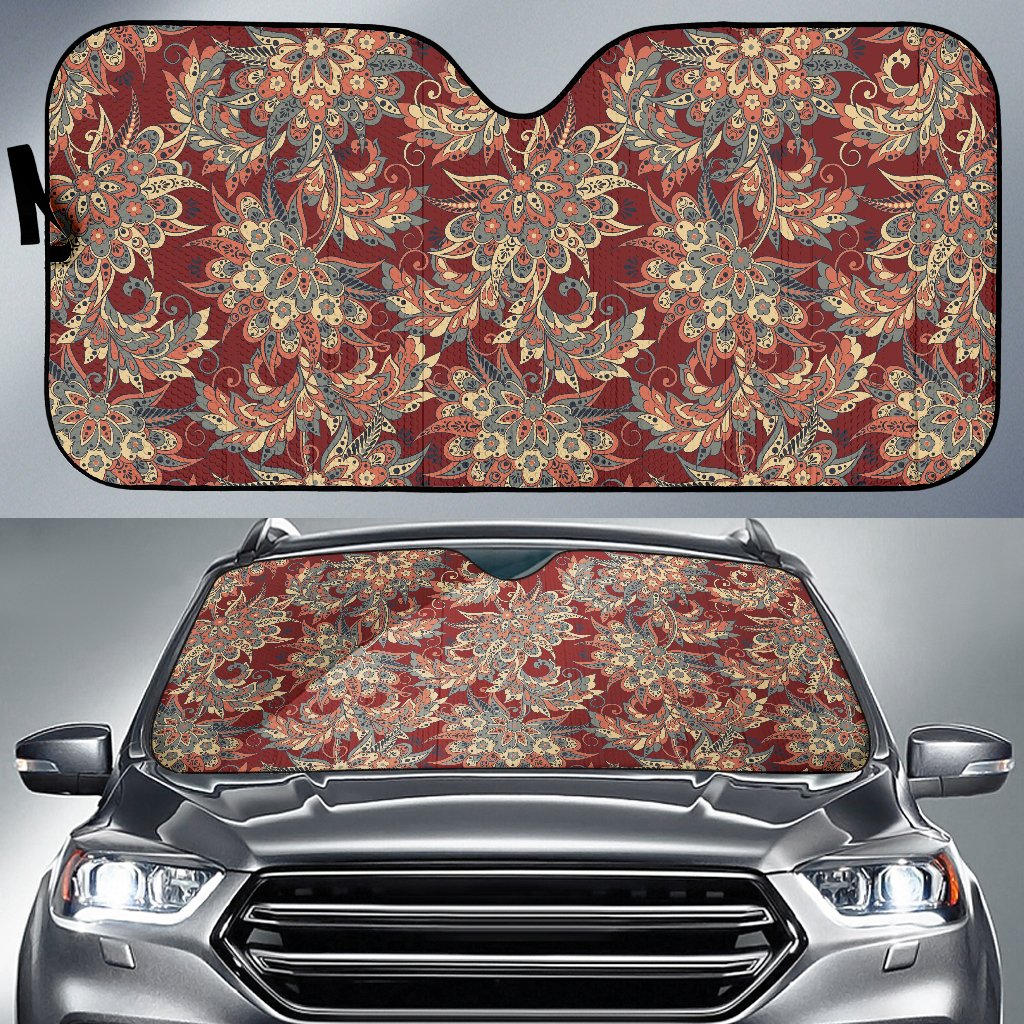 Brick Floral Bohemian Pattern Print Car Sun Shade GearFrost