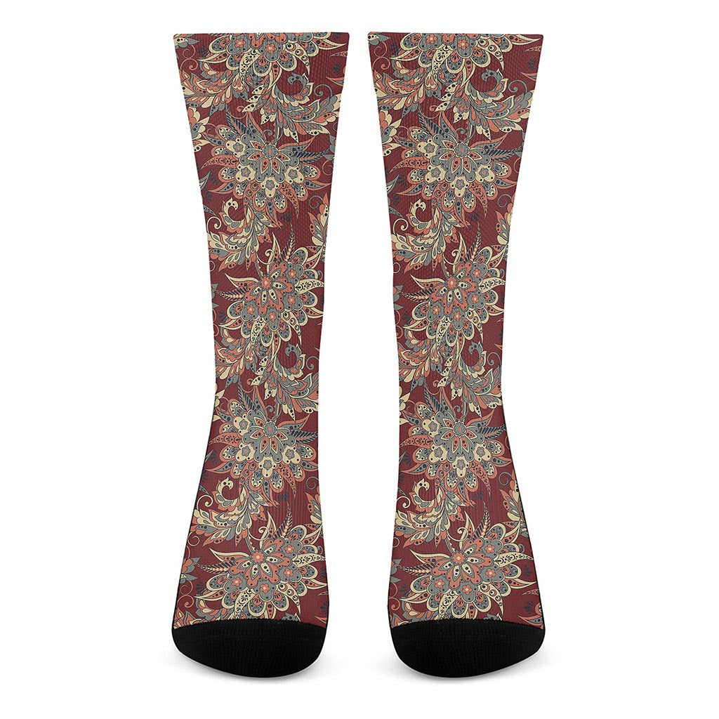 Brick Floral Bohemian Pattern Print Crew Socks