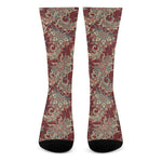 Brick Floral Bohemian Pattern Print Crew Socks