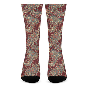 Brick Floral Bohemian Pattern Print Crew Socks