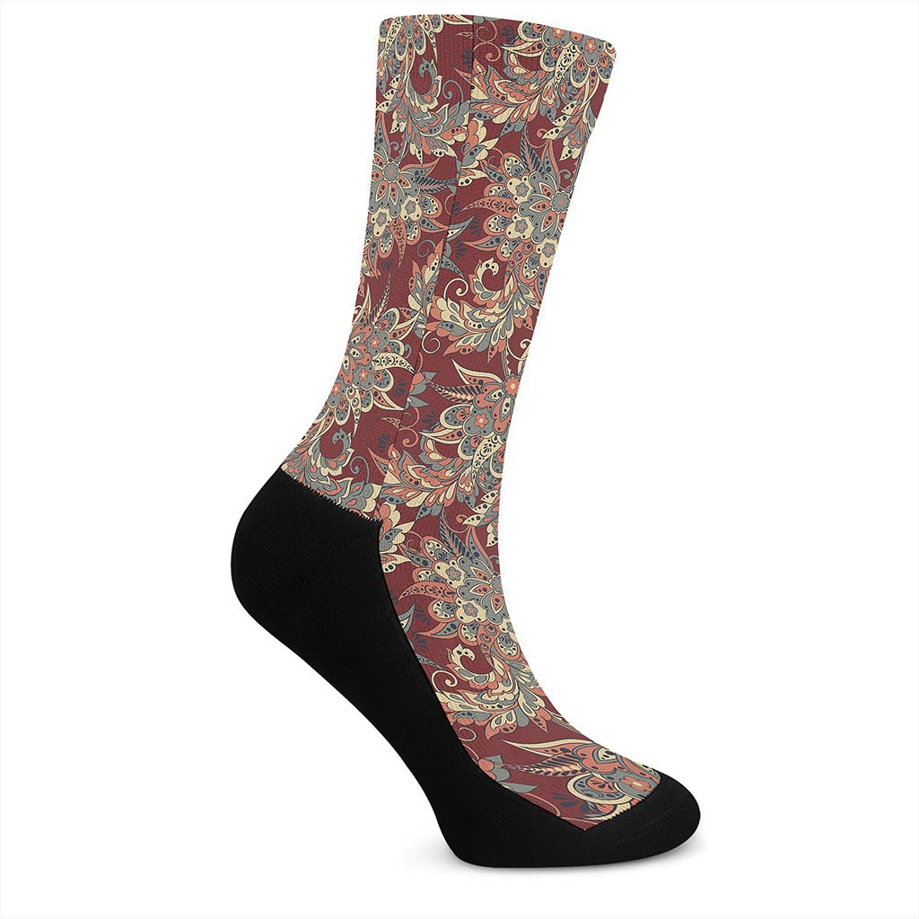 Brick Floral Bohemian Pattern Print Crew Socks