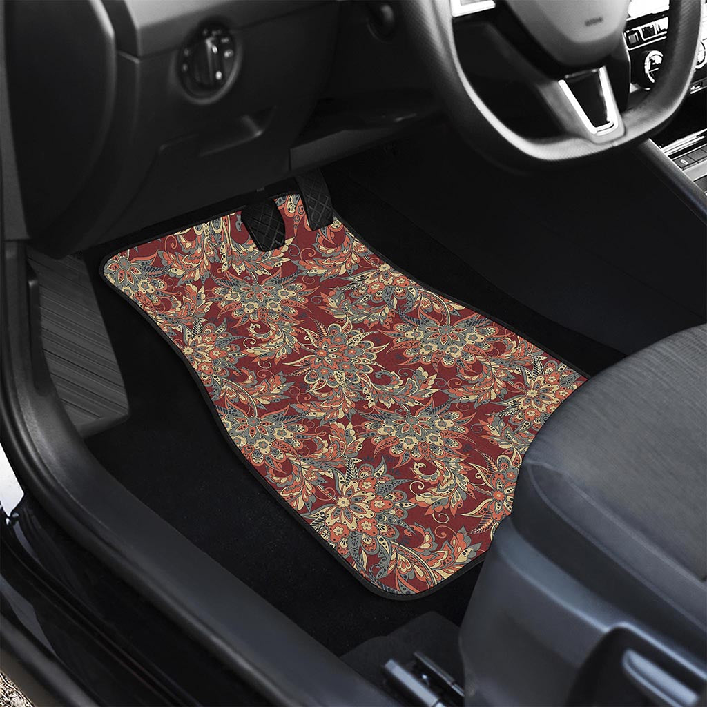 Brick Floral Bohemian Pattern Print Front and Back Car Floor Mats