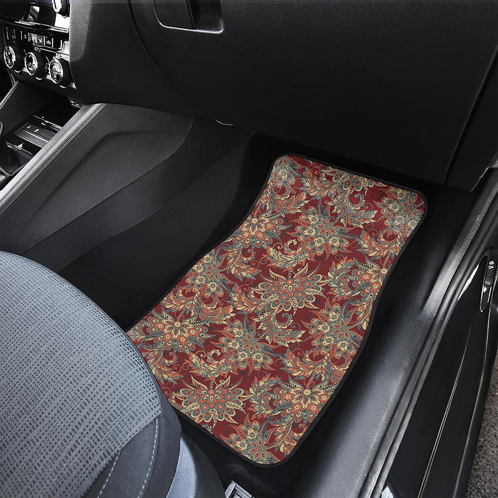 Brick Floral Bohemian Pattern Print Front and Back Car Floor Mats