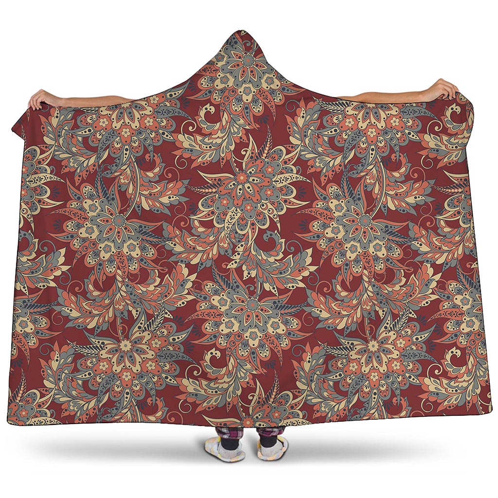 Brick Floral Bohemian Pattern Print Hooded Blanket