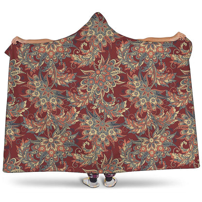 Brick Floral Bohemian Pattern Print Hooded Blanket